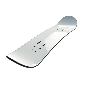 White Snowboard with Black Binding and Inserts png