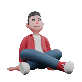 3D Vocal Artist Model. A male singer sits cross-legged on the floor with his hands behind his body and a relaxed expression. Music Artist png