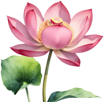 Stunning Pink Lotus Watercolor Flower, Full Bloom. . png