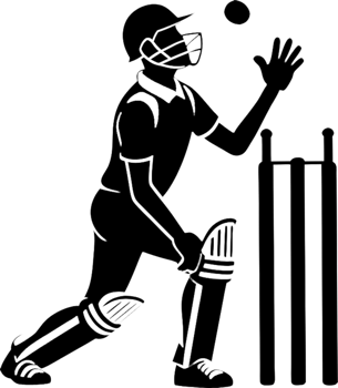 Minimalist black stencil cricket player clipart design. . png