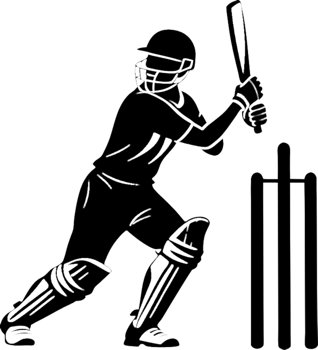 High-quality black stencil cricket player clipart design. . png