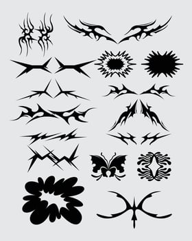 Brutalism shape asset anti design tribal, ink clip art streetwear element acid poster, tattoo, illustration symbol editable vector