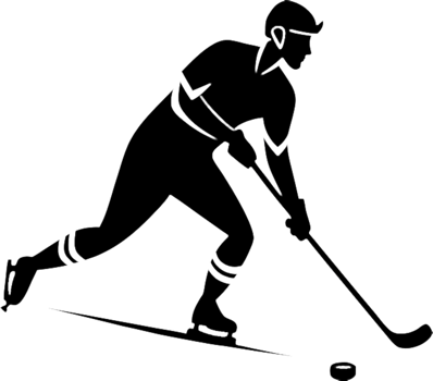 Bold black stencil of a hockey player. . png