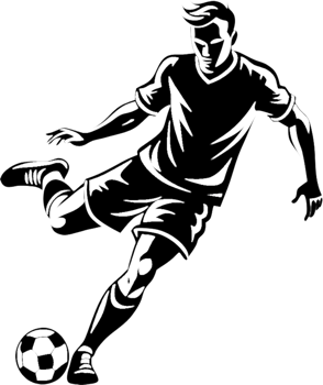 Black stencil design of soccer player silhouette. . png