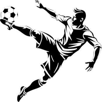Black stencil art of soccer player movement. . png