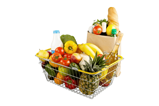 Fresh organic fruits and vegetables in wicker basket png