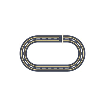 Empty oval asphalt race track with finish line top view vector illustration