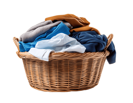 Woven basket filled with colorful clothes png