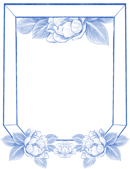 Peony flower botanical sketch border and frame illustration png