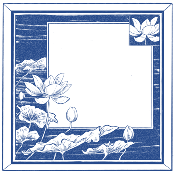 oriental chinese japanese inking lotus flower sketch frame and border illustration png