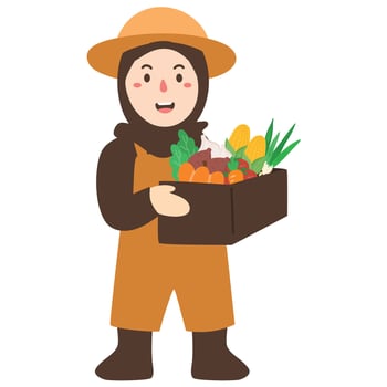 Farmer Kid Holding a Basket of Vegetables vector