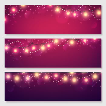 Festive header design for your site. Glowing light bulbs background. illustration. Christmas banners set. vector
