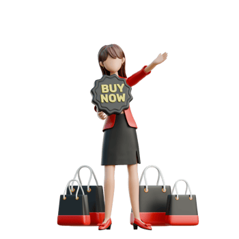 Woman Holding a BUY NOW Button 3D Black Friday Shopping Girl Illustration png