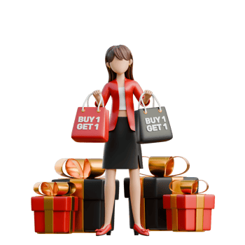 Girl Holding a BUY 1 GET 1 Sign 3D Black Friday Shopping Girl Illustration png