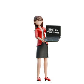 Girl Holding a Laptop with Limited Time Offer Flashing on Screen 3D Black Friday Shopping Girl Illustration png