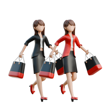 Woman Shopping with Friends 3D Black Friday Shopping Girl Illustration png