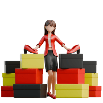 Woman with Stacks of Boxes 3D Black Friday Shopping Girl Illustration png