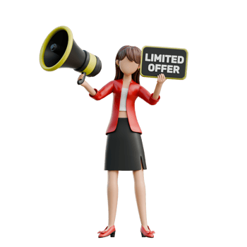 Woman Holding a Signboard that Says Limited Offer 3D Black Friday Shopping Girl Illustration png