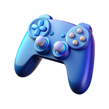 3d blue game controller on transparent background png