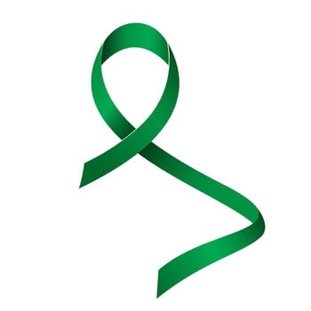Emerald green ribbon awareness Liver cancer, Liver disease, Mental health. Isolated on white background. vector