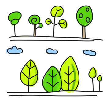 Whimsical Hand-Drawn Trees and Leaves Illustration png