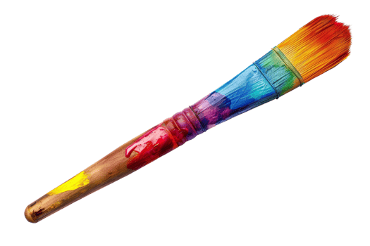 A paintbrush with a rainbow of colors on it. The brush is long and thin, with a wooden handle. The colors on the brush are vibrant and eye-catching, suggesting that it is used for creating colorful png