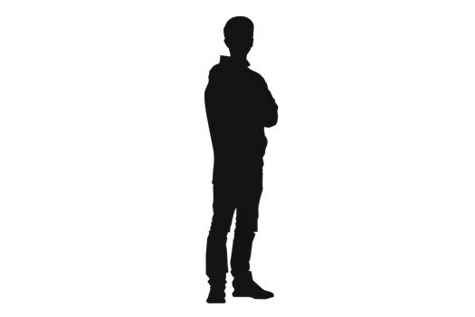 black silhouette of a man standing with crossed arms. It looks like a secret agent. png