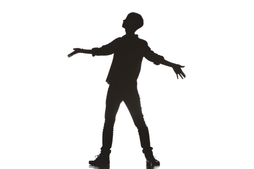 black silhouette of a person with their arms outstretched. png
