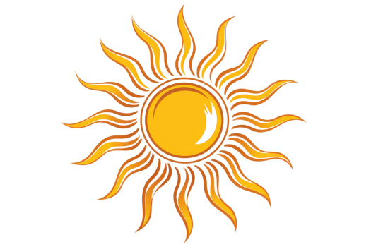 shining sun with yellow and orange rays. png