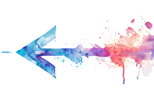 Colorful watercolor arrow pointing to the left. png