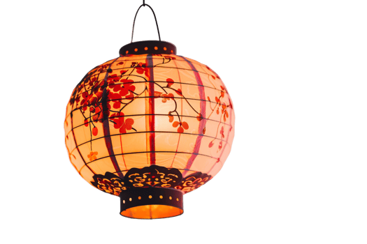 Exquisite paper lantern with delicate cherry blossom pattern. png