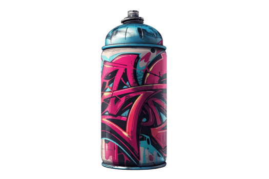 Spray paint can with graffiti-covered. png