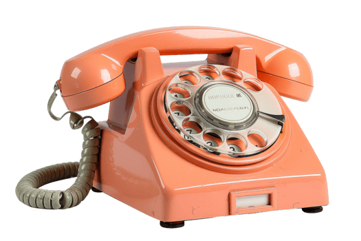 A bright orange phone with a white dial. The phone is old and has a vintage look png