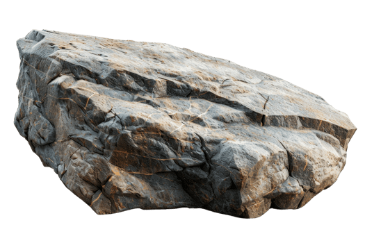 A large rock with a rough surface and a few cracks. The rock is grey and he is weathered png