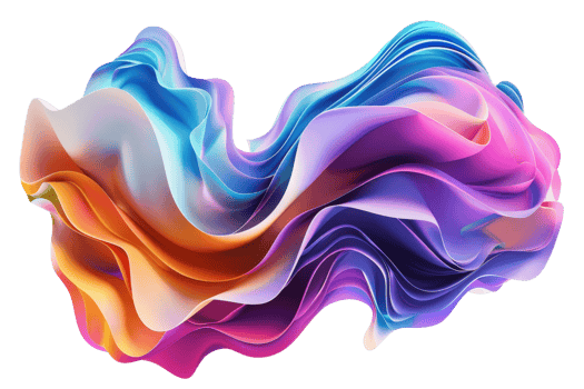 abstract painting. It has a colorful, fluid shape with a gradient of blue, purple, pink, and orange. The shape is set against a black background. png