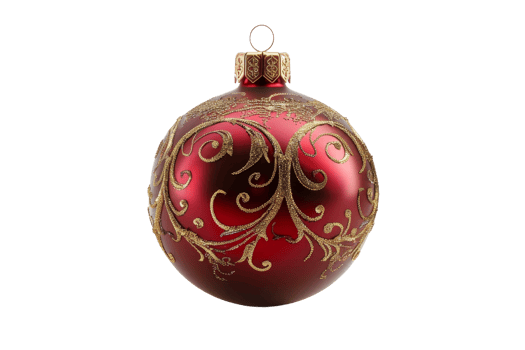 Elegant red and gold ornate Christmas bauble isolated on a transparent background. Perfect decoration for the festive holiday season. png