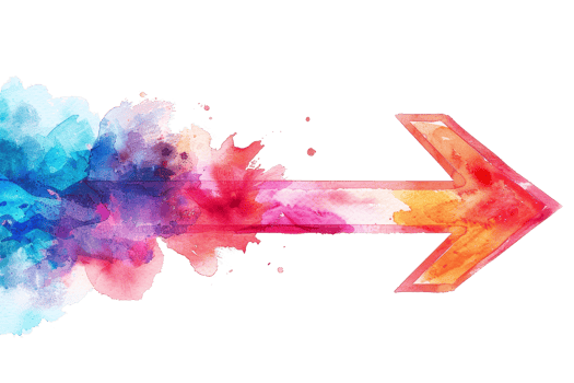 Colorful watercolor arrow pointing to the right. png