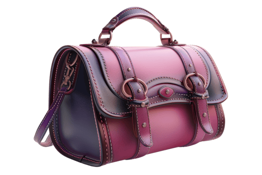 A purse with a pink strap and a purple strap. The purse is made of leather and has a gold buckle png