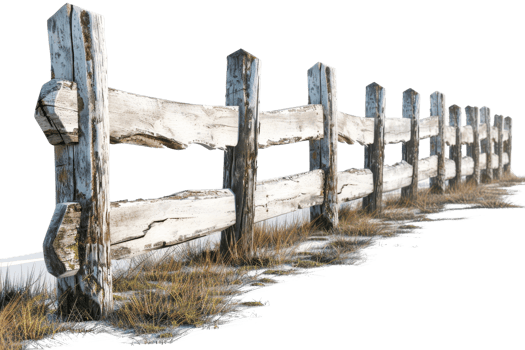A wooden fence with a few broken boards and a few weeds growing in between. The fence is old and worn, but it still stands tall. Scene is somewhat melancholic, as the fence appears to be abandoned png
