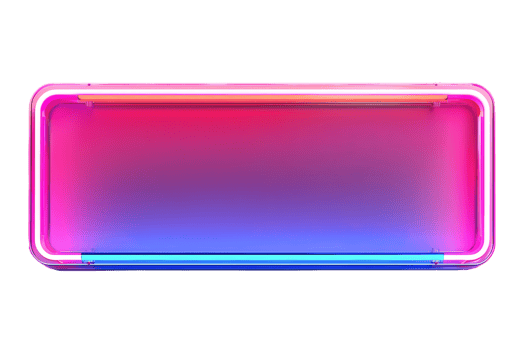 A neon sign with a pink and blue background. The sign is lit up and has a neon glow png