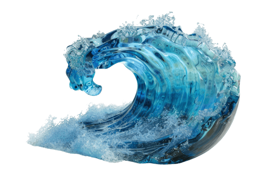 A wave in the ocean with a blue color. The wave is very big and it is crashing on the shore png