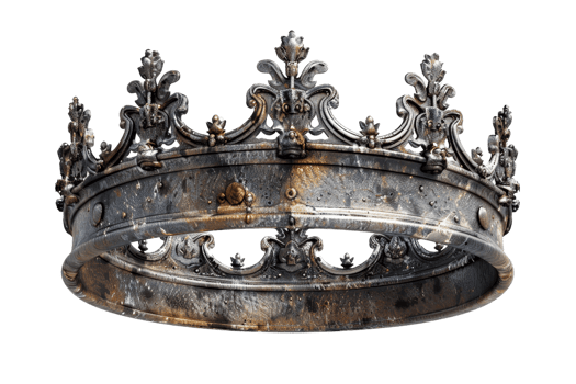An ornate, rusted metal crown with intricate designs, symbolizing royalty, power, and historical heritage. Ideal for medieval themes. png