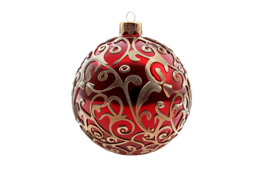 Elegant red Christmas ornament with intricate gold designs, perfect for festive holiday decorations and seasonal celebrations. png