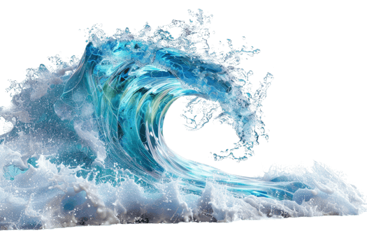 Dramatic ocean wave crashing with white foam, showcasing the power and beauty of nature's forces. Perfect for ocean and sea themes. png