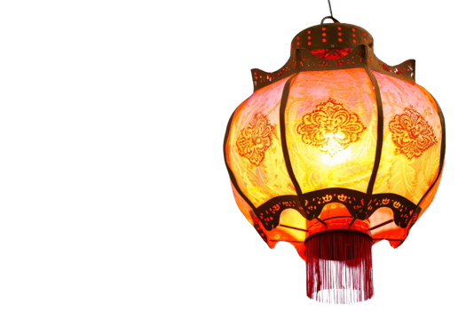 Red Chinese lantern with intricate golden design. It is a symbol of good luck and prosperity. It is often used to decorate homes and businesses during Chinese New Year. png