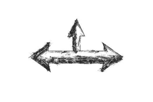 A black and white drawing of two arrows pointing in opposite directions. The image has a moody and somewhat mysterious feel to it, as if it's trying to convey a sense of direction or purpose png