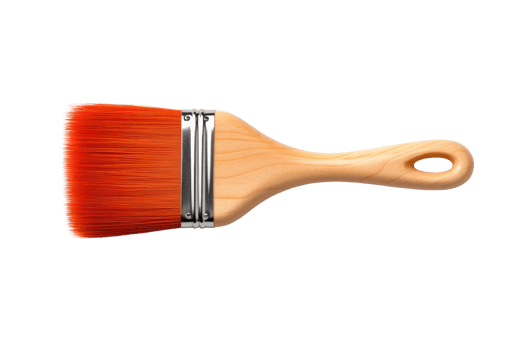 A red paintbrush with a wooden handle. The brush is orange and has a silver handle. The brush is being used to paint something png