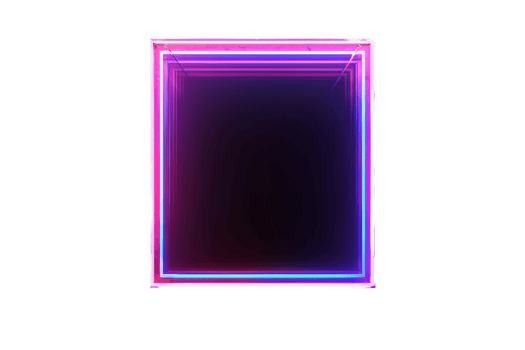 A square with a black background and pink and blue lights. The square is lit up and has a futuristic feel to it png
