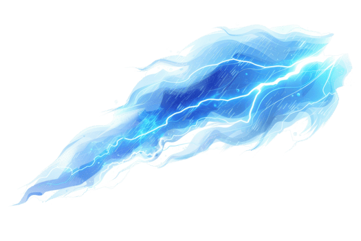 A blue lightning bolt is shown in the air. The lightning bolt is very long and is surrounded by a blue mist. The image has a sense of power and energy, as if the lightning bolt is about to strike png