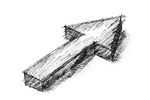 A pencil drawing of a cross with a sharpened point. The cross is drawn in black and white, and the point of the arrow is drawn in a lighter shade of black. Concept of focus and precision png